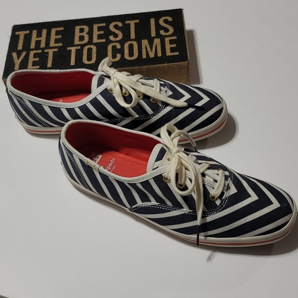 KATE SPADE KEDS CANVAS SNEAKER PREPPY COASTAL STRIPES BLUE CREAM TENNIS SHOES 7 - Picture 3 of 16